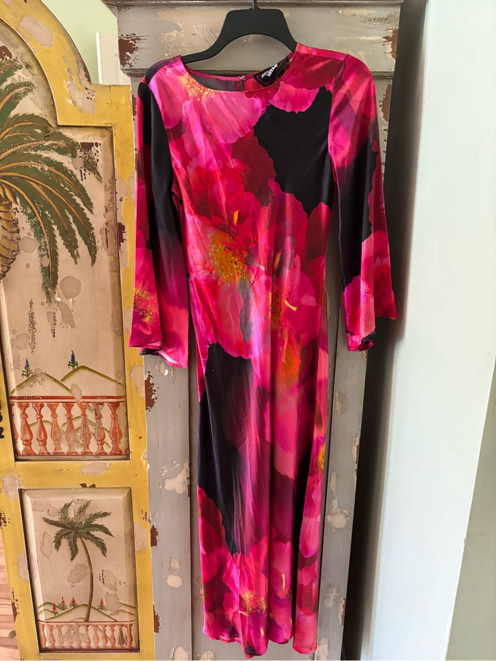 Johnny Was Fuchsia and Black Floral Long Sleeve Dress